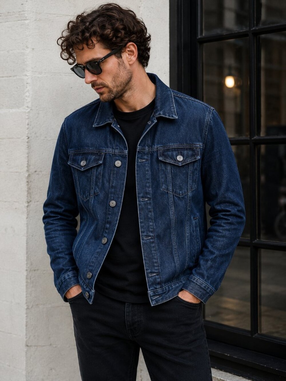 John Varvatos Star USA Dark Blue Wash Denim Trucker Jacket Size: S